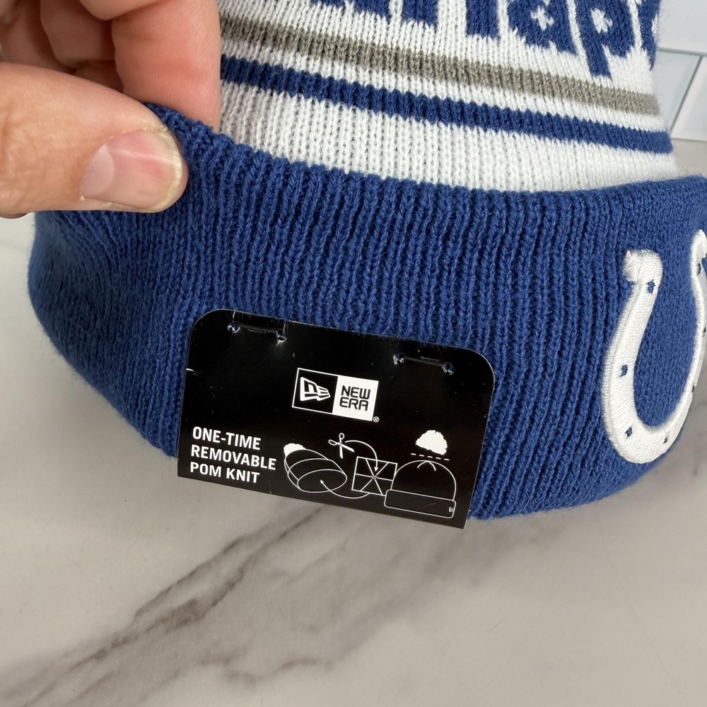Indianapolis Colts Hat Beanie Mens Blue NFL Football Pom Knit Cuffed New Era - Picture 3 of 11